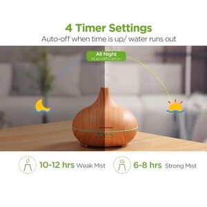 400ml Diffuser Ultrasonic Diffuser Cool Mist Humidifier with 4 Timers 7 Colors